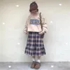 Vintage japanse harajuku losse vrouwen midi geplooide rok hoge taille plaid vrouwelijke saias koreaanse ulzzang streetwear lange rokken 210421