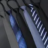 Cravatta da uomo d'affari Abiti da cerimonia Cerniera Fiocco pigro a strisce blu Sposo Occasioni nuziali Versione di accessori per abbigliamento nero