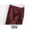 TRAF Women Chic Fashion Pleated Side Vents Check Midi Skirt Vintage High Waist Back Zipper Female Skirts Mujer 210415