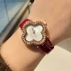 Relojes de pulsera de marca de moda para mujer y niña, reloj con correa de cuero estilo cristal con flores VA02233s