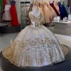 Superbe robe de bal à paillettes en or quinceanera robe de bois perlé douce plus taille applique vestidos de balches de bal