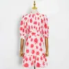 Elegant Hit Color Summer Dress For Women Stand Collar Half Sleeve High Waist Midi Dresses Female Fashion 210520