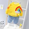 Kläder uppsättningar Vår Baby Boy Kläder Set Spädbarn Barn Rainbow Hoodies + Jeans Två Piece Suit Casual Toddler Girl Outfits Born TrackSuit