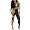 Womens Splicing Printing Tracksuits Fashion Trend Long Sleeve Shirts Slim Pants 2Pcs Suits Designer Female Casual Blouses Two Piece Sets