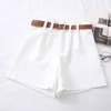 Women's Summer Clothing High Waist Shorts White Black with Belt Workout Shorts 210507