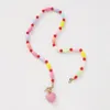 Doux bonbon couleur brin rond chaîne perlée collier court femmes coréen rose amour coeur pendentif collier saint valentin cadeau bijoux