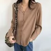 Womens and Tops Hong Kong Stijl Solid Simple Vintage Losse Shirts met lange mouwen Chiffon Blouses Pak Kraag Blusas 10463 210417