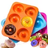 6 Holte Siliconen Donut Bakvormen Pan Non-Stick Full-Secorme Safe Mold Lade Maker voor Cake Biscuit Bagels Muffins Hittebestendigheid Keuken Bakvormen