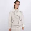 Thick and warm faux leather jacket Coat women's beige long-sleeved belt women winter fashion streetwear Tops 211223