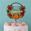 Toppers torta acrilico Toppers Happy Birthday Turtes Topper Party Supplies Gold Flower Topper per varie decorazioni anniversario