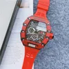 Top Digite Version Skeleton Dial All Fiber Pattern Case Japan Sapphire Mens Watch Rubber Designer Sport Watches 16292q