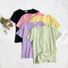 Zomer eenvoudige en veelzijdige snoep kleur ronde hals korte mouwen slanke afslanken korte t-shirt top vrouwen 210507