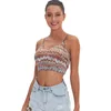 Bohemian Modal Spandex Summer Woman Crop Top Printed Strapless V-neck Tank Top for beach Plus Size M30159 210526