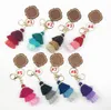 Personalized Wooden Keychain Party Favor Three-layer Cotton Tassel and Chip Pendant Key Ring Multicolor