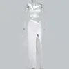 Asia Sexig gröda toppsidan delade långa kjolar Två stycke Set Women Twist One Shoulder 2 Set Summer White Party Clothes 220221