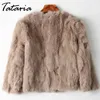 Tataria Real Rabbit Fur Jacka för Kvinnor Långärmad Plus Size Overcoat Kvinnors Kortrock Kvinna Varma Plush Coats 210514