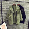 Women Cotton Jacket Coat Casual Bomber Jacket Emagrodery Applique Nitets Oversize Army Green 211025