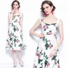 Summer Women Rose Print Strap Dress White Sleeveless Vest A-Line With Lining Female Vestidos 210514
