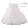 Robe d'anniversaire blanche pour bébé fille de 1 an 2 ans, robe de baptême en dentelle avec nœud, robe de princesse de fête formelle pour petite fille, KF1042 G1129