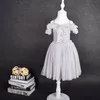 Détail été gris robe pour filles strass paillettes gaze hors épaule princesse fête enfants vêtements 2-6T E8605 210610