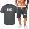 NKIC Brand Tracksuit Men Summer Short Sleeve Casual 100% Cotton Tshirt Shorts Mens Sweatsuit 2PC Tee Tops+Sweatpant Male Set S-2XL