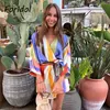 Foridol V Cou Stripe Casual Satin Romper Femmes Batwing Manches Large Jambe Mode Combishorts Salopette Bowknot Lâche Barboteuses 210415