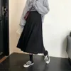 Beyaz Yaz Kadın MIDI Etekler Siyah Elastik Yüksek Bel Pileli Kadın Saias Kore Ulzzang Uzun Streetwear 210421