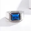 Choucong handgemaakte trouwringen eenvoudige mode-sieraden 925 sterling zilver stralende gesneden blauwe saffier edelstenen partij mannelijke verlovingsband rin voor mannen cadeau