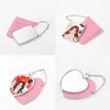 Stock Spersonalizowany Kieszonkowy Lusterko Przyspieszenie Walentynki Metal Makeup Lustro Puste DIY Photo Brelok Keychain ze Skórzanym Case Cute Round Brelok Xu