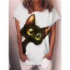 Camiseta con estampado de gato de verano para mujer Tops Casual Camisa de manga corta suelta Tallas grandes Ropa de algodón Camiseta femenina para mujeres 210720