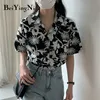 Mode Übergroße Blusen Damen Floral Gedruckt Vintage Retro Casual Harajuku Shirts Weibliche Tops Schwarz Tasten Blusas 210506