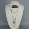 YYGEM Natürlicher Quarz-Punkt-Anhänger, weiße barocke Süßwasserperle, Goldkette, Statement-Halskette, 45,7 cm, für Damen