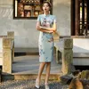 Ethnic Clothing Satin Floral Printed Slim Cheongsmas Lady Sexy Mandarin Collar Chinese Dress Elegant Oriental Vintage Button Qipao Banquet G