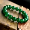 Bela jóias Chinês Verde Natural Chalcedônia Rodada Jade Beads Bracelete Elástico Femme