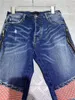 Autunno Mens Jeans 22SS Designer Strappato Striscia Gialla Vintage Zipper Style Moda Uomo Denim Pnats Slim Motociclista Causale Mens Pantaloni Hip Hop W40