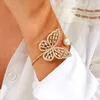 Brazalete de moda Rhinestone Zircon Big Butterfly Alta Calidad Color Oro Pearl Open Para Mujer Joyería De Boda