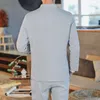 Chinese stijl heren pakken zwart grijs marine mode borduurwerk blazers en broek 2020 herfst nieuwe stand-up kraag mannelijke tweedelige set x0909