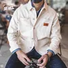 Maden White Kurtki Dla Mężczyzn Oprzyrządkowanie Francuski Retro Hunting Casual Denim Koszula Szczupła Top Japanese Męska Trend 211126