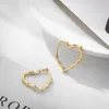 Korea Fashion Love Heart Bamboo Small Hoop Earrings for Woman Trendy Geometric Gold Color Metal Thin Earring Jewelry