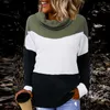 Elegant av axel patchwork rib sticka tröja kvinnor höst långärmad pullover toppar damer nya vinter sexiga backlsweaters x0721