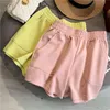 Summer Women's Shorts Loose Elastic Waist Solid Color Pocket Thin High Casual All-Match Wide-Leg Pants Running