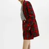 ZA femmes mode Double boutonnage Tweed vérifier Blazers manteau Vintage femme survêtement et taille haute Shorts 2 pièces ensemble 210602