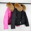 Janveny Piumino da donna con cappuccio in vera pelliccia di procione Inverno 90% piumino d'anatra Cappotto corto Piuma imbottita femminile Parka Outwear 210913