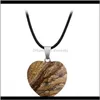 Collares Colgantes Piedra natural Colgante de piedras preciosas con cadena de cuero Pu Forma de corazón Cristal Cuarzo Turquesa Charm Neckl