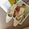 Terlik Zarif Pileli Yay-Düğüm Modern Kadın Sandalet Yaz Ayakkabı Flipflops Kapak Toe Slaytlar Kare Yüksek Topuklu Mules Femme