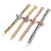 Iced Out Colored diamond for Women Bracelets Chain Jewelry Zircon Stripe Type Cuban Link Chain Gold Silver Pink Butterfly Bracelet