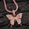 2020 nieuwe mode roze kleur diamant iced out kubieke zirconia stenen gevulde vlinder hanger gouden zilveren heren hiphop sieraden