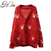 H.SA Spring Women Fashion Korean Jackets DEER Embroidery Long Coat Oversized Knit Sweater and Cardigans Femme 210417