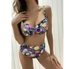 Cintura alta biquíni swimwear mulheres impressão sexy maiô empurrar biquínis plus tamanho banhos trajes floral praia desgaste xxxl 210702