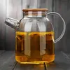 1000ML01800ml Grote capaciteit Transparante glazen theepot hittebestendige filterbloem met bamboe afdekkingsreep Juice 210813